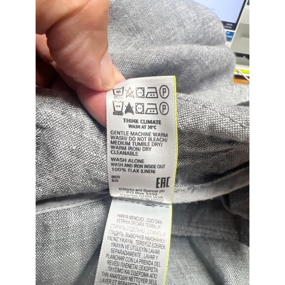 M & S Collection 100% Flax Linen US Size 12 Gray Wide Leg Belted Trouser Pants - Picture 6 of 6